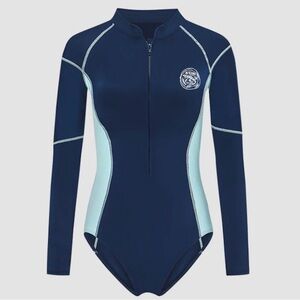 Axesea Pentashell thermal zip up swim suit long sleeve blue Sz 10